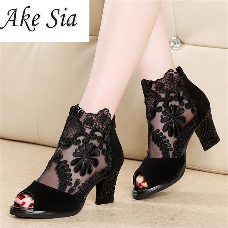 Summer mesh Peep Toe sandals sexy heels single shoes