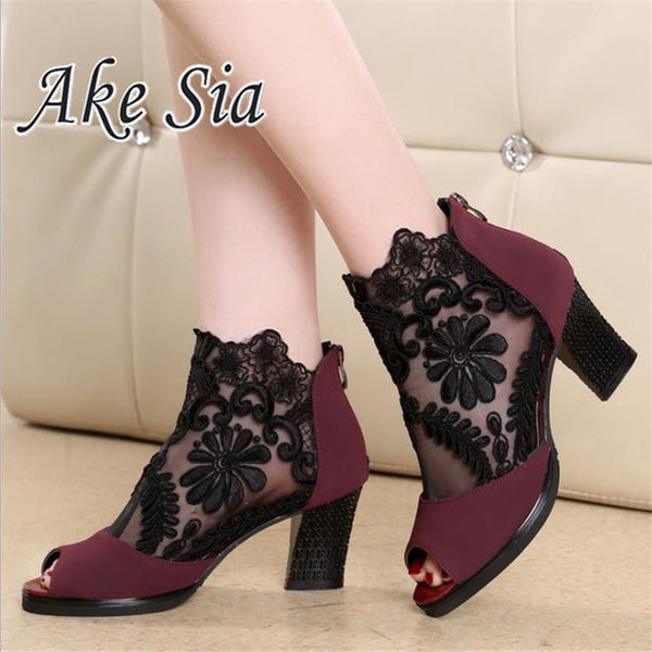 Summer mesh Peep Toe sandals sexy heels single shoes